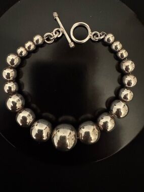 Sterling Silver Graduated Bead Bracelet 925 Toggle 7.5” Minimalist 25g